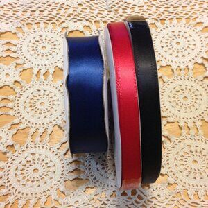 Crafts ribbons, red, blue and black, large rolls
